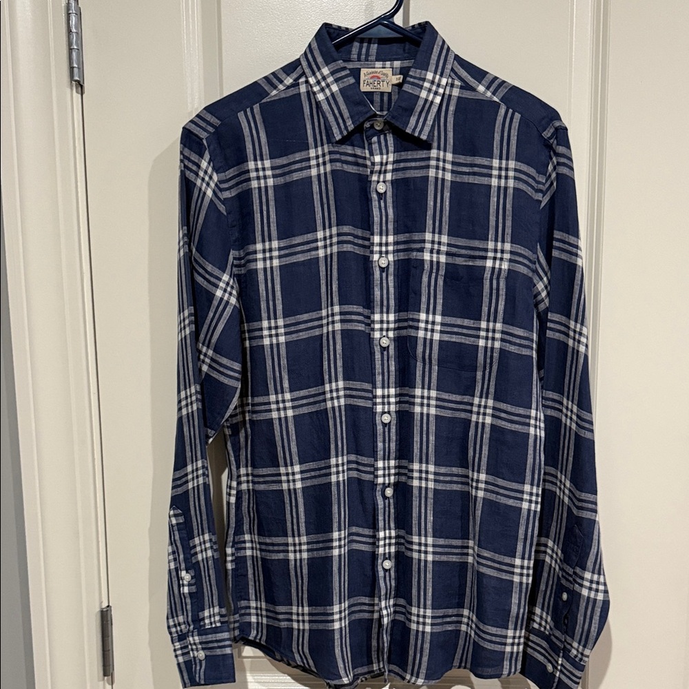 Faherty Dark Blue Checkered Men's Button Shirt